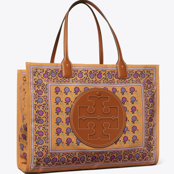 Tory Burch Handbags - TORY BURCH ELLA PRINTED LARGE TOTE BAG Brown Floral Daisy Border